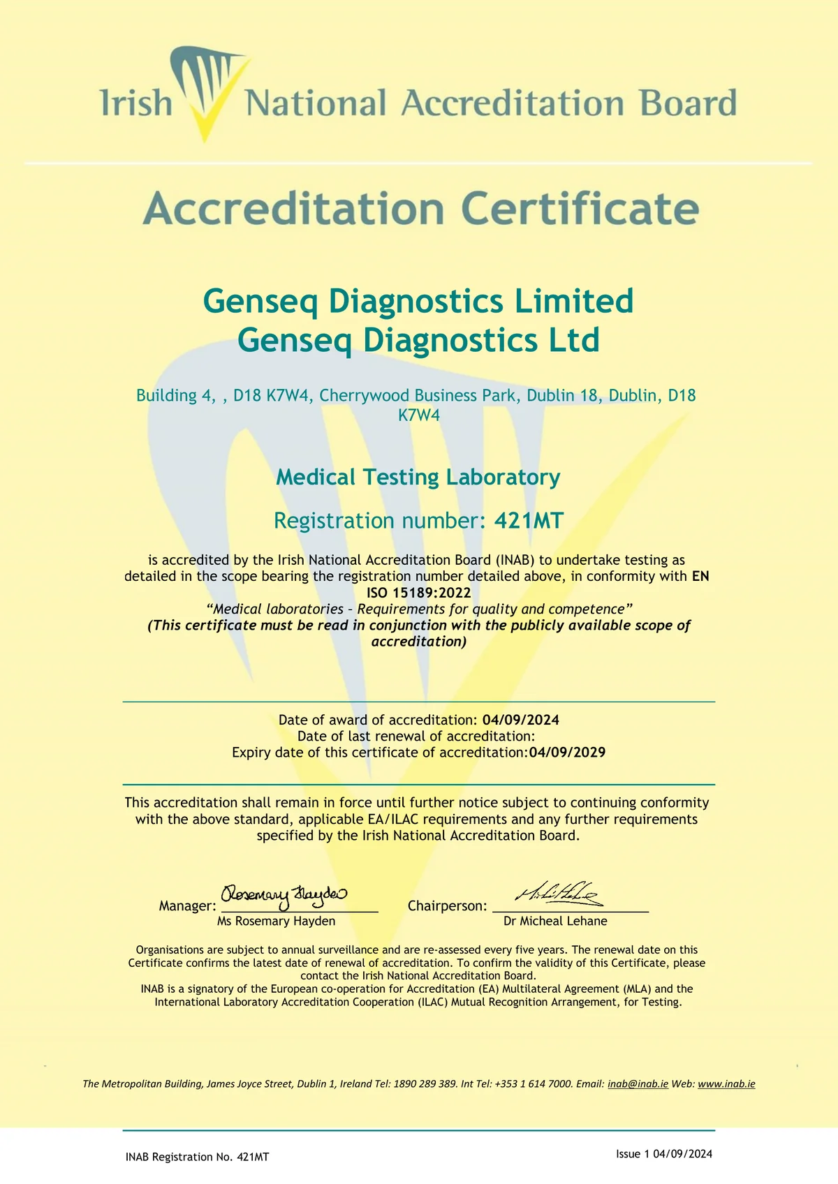 GenSeq Irish NAB ISO 15189